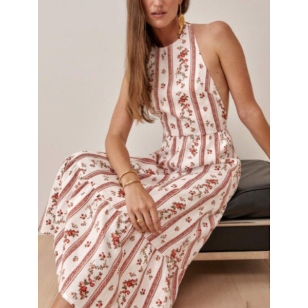 Reformation Enna Floral 100% Linen Dress in Vienna Size 6 Boho Coastal Wedding